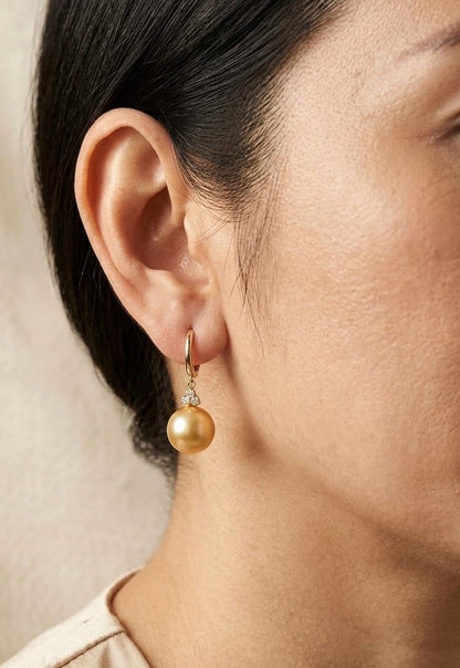 South Sea Gold Pearl Earrings with Diamond Accents In 18K Yellow Gold