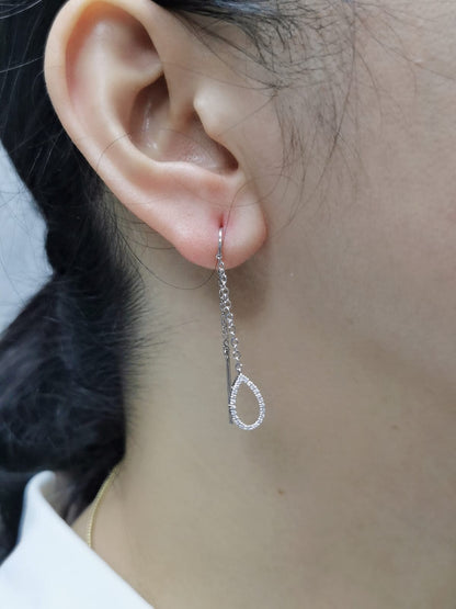 Needle And Thread Earrings With Open Drop Diamond Charms In 18k White Gold.
