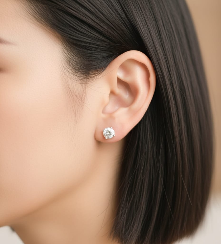 2.02 Carat Round Brilliant Diamond Stud Earrings in 18K Gold. IGI Certified