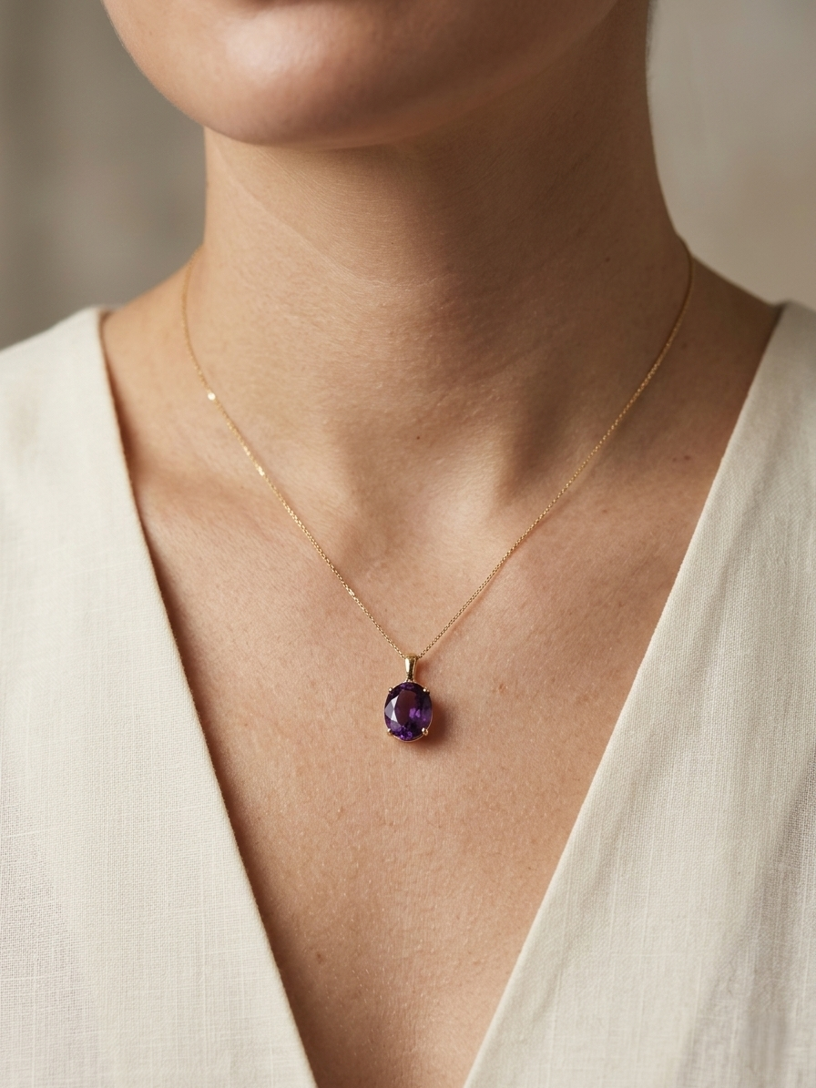4.31 carat amethyst solitaire pendant in 18K yellow gold by Emirates Diamonds.