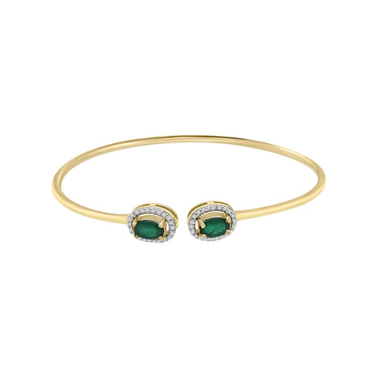 Open Cuff Emerald And Diamond Bangle In 18k Yellow Gold