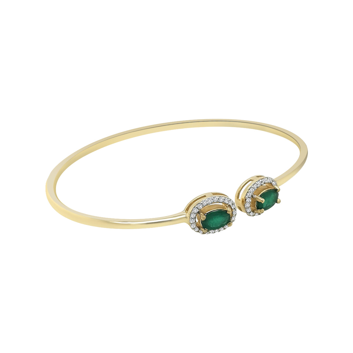 Open Cuff Emerald And Diamond Bangle In 18k Yellow Gold