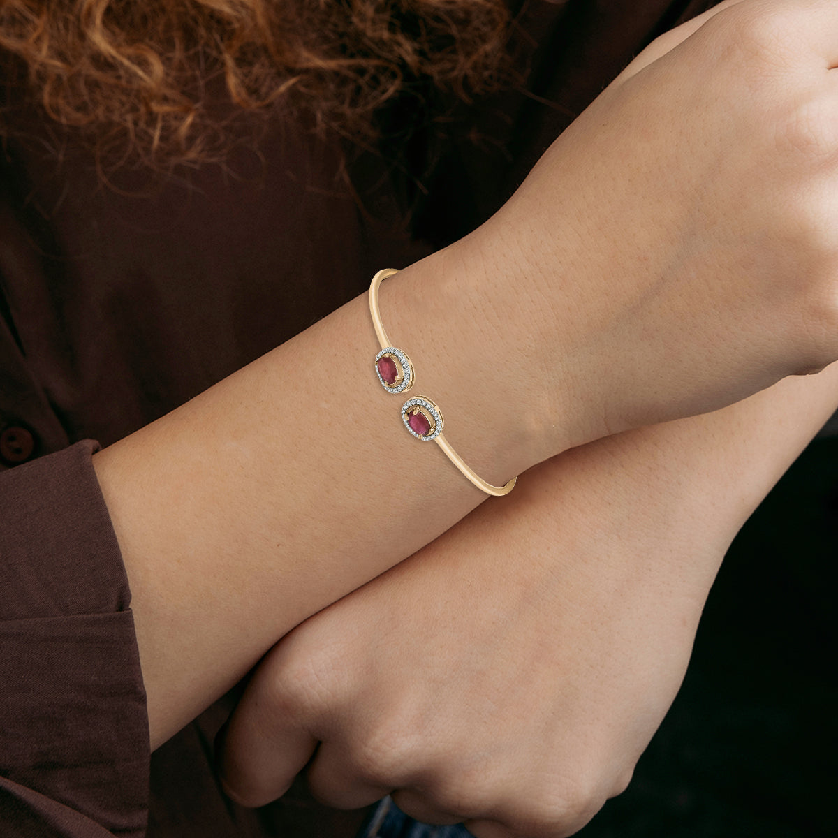 Diamond And Ruby Bangle In 18k Rose Gold