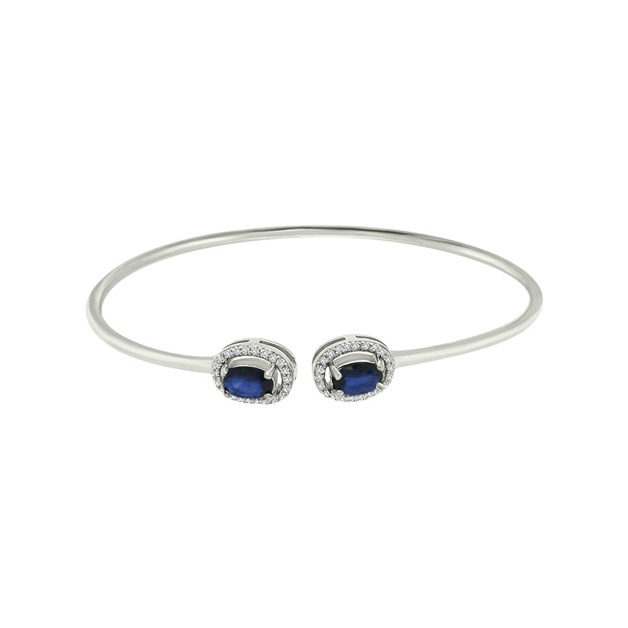 Diamond And Blue Sapphire Bangle In 18k White Gold