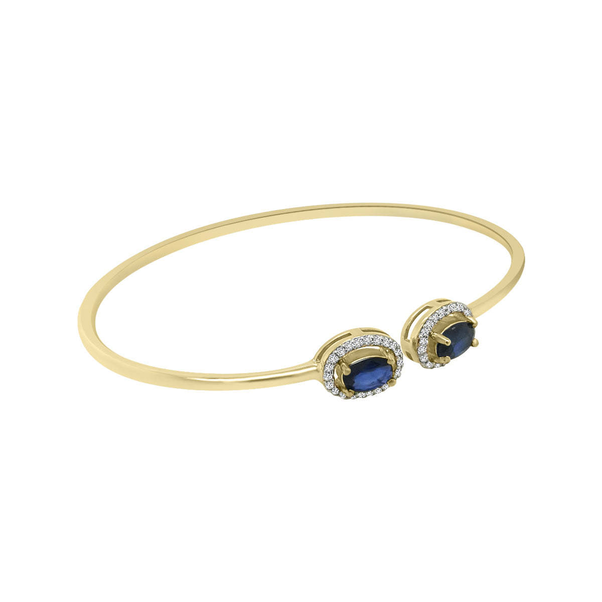 Diamond And Blue Sapphire Bangle In 18k Yellow Gold