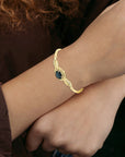 Art Deco Style, Sapphire And Diamond Bangle Bracelet In 18k Yellow Gold.