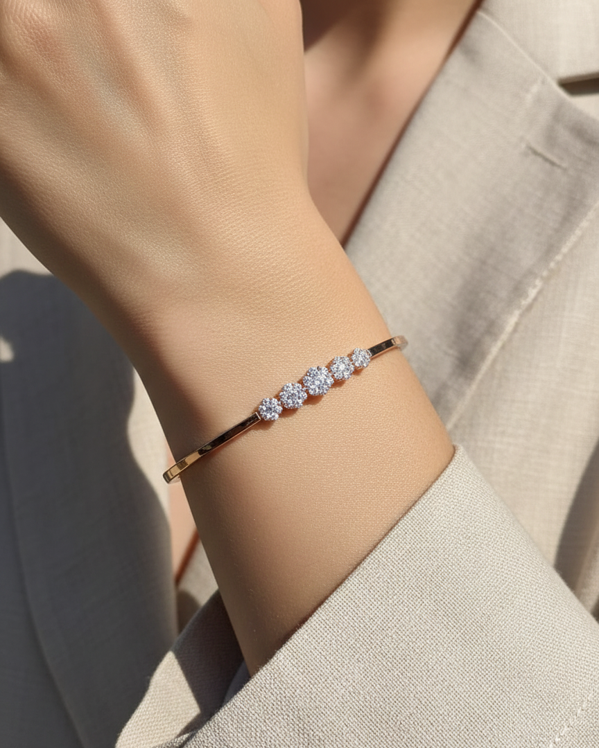 Diamond Floral Cluster Bangle in 18K Rose Gold