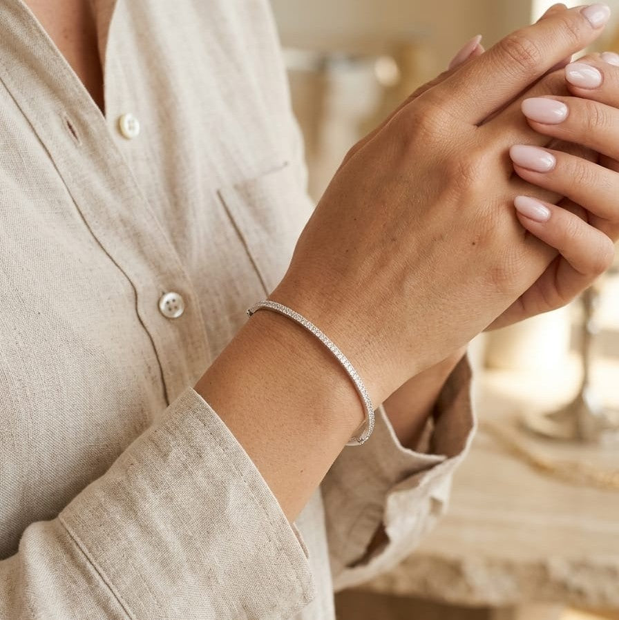Double Row Diamond Bangle In 18K White Gold