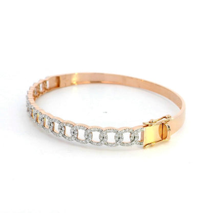 18K Rose Gold Diamond Cuban Link Bangle Bracelet – 1.31 Carat Sparkling Diamonds