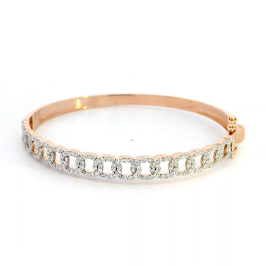 18K Rose Gold Diamond Cuban Link Bangle Bracelet – 1.31 Carat Sparkling Diamonds