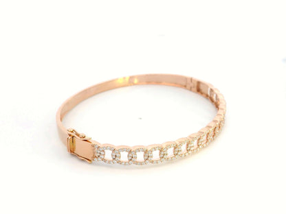 Unisex Cuban link diamond bangle in 18K rose gold with 1.26 carats of round-cut diamonds.