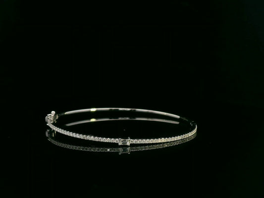 18k White Gold Diamond Bangle With Round and Baguette  Diamonds | Elegant Fine Jewelry