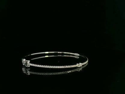 18k White Gold Diamond Bangle With Round and Baguette  Diamonds | Elegant Fine Jewelry