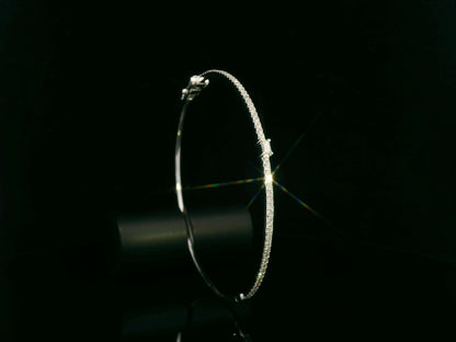 18k White Gold Diamond Bangle With Round and Baguette  Diamonds | Elegant Fine Jewelry
