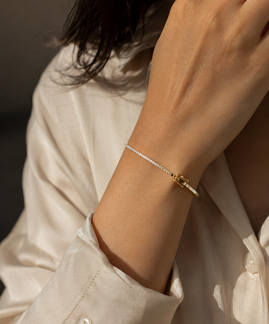 18K yellow gold diamond bangle featuring 0.54 carat natural diamonds in an elegant open bangle bracelet design.