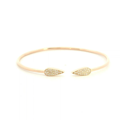 18K rose gold diamond open bangle with pavé set teardrop ends and round brilliant natural diamonds