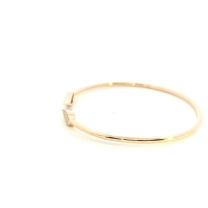 18K rose gold diamond open bangle with pavé set teardrop ends and round brilliant natural diamonds