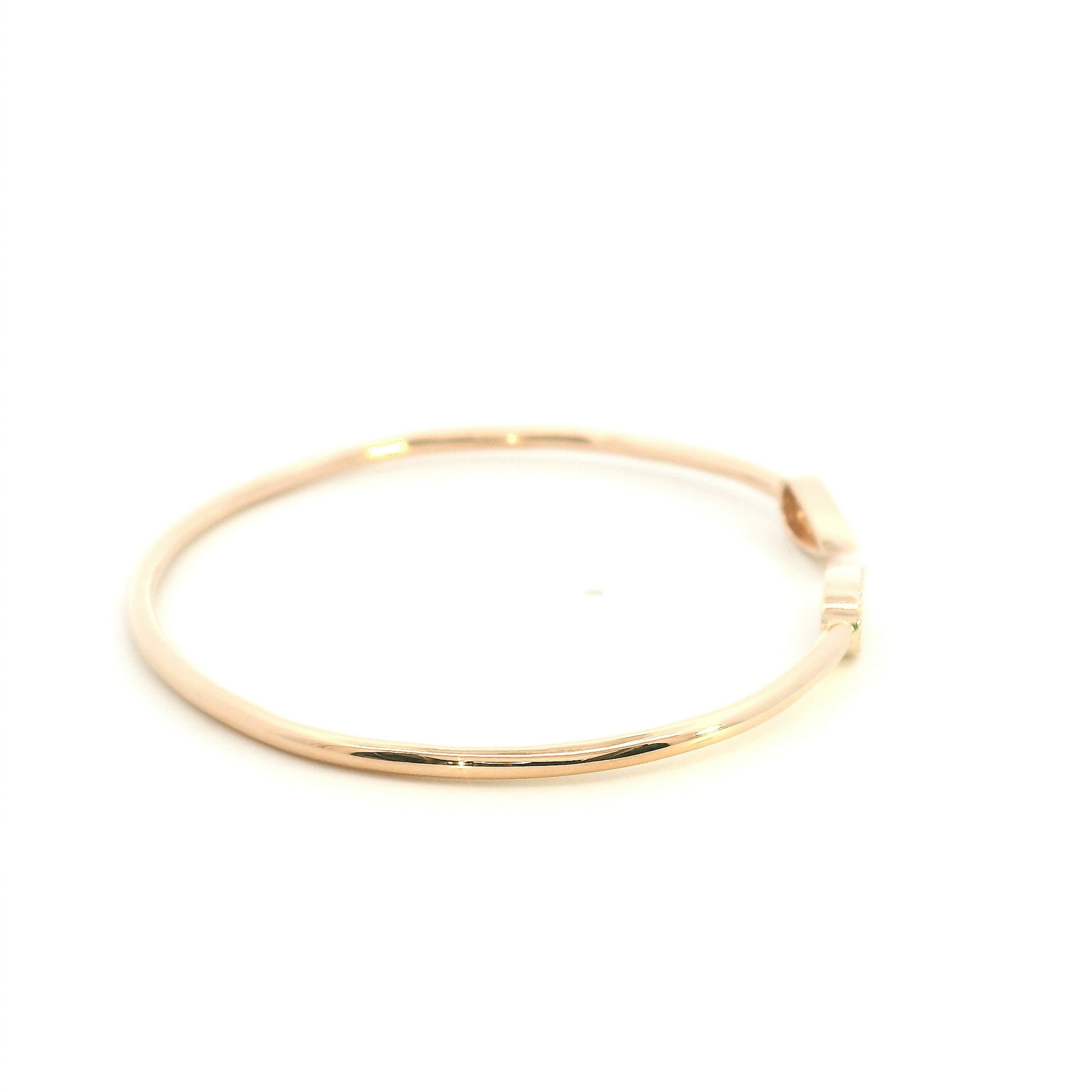 18K rose gold diamond open bangle with pavé set teardrop ends and round brilliant natural diamonds