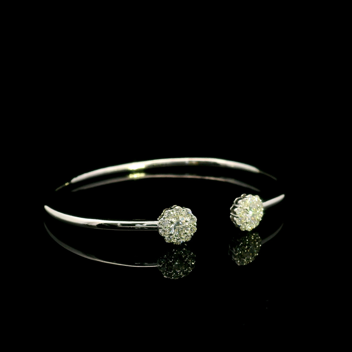 Diamond Halo Open Bangle in 18K White Gold