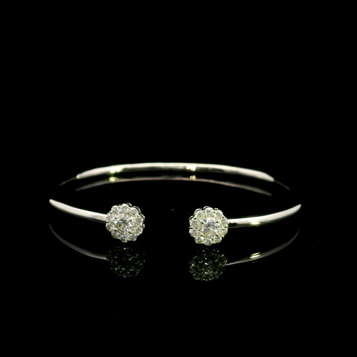 Diamond Halo Open Bangle in 18K White Gold