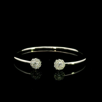 Diamond Halo Open Bangle in 18K White Gold