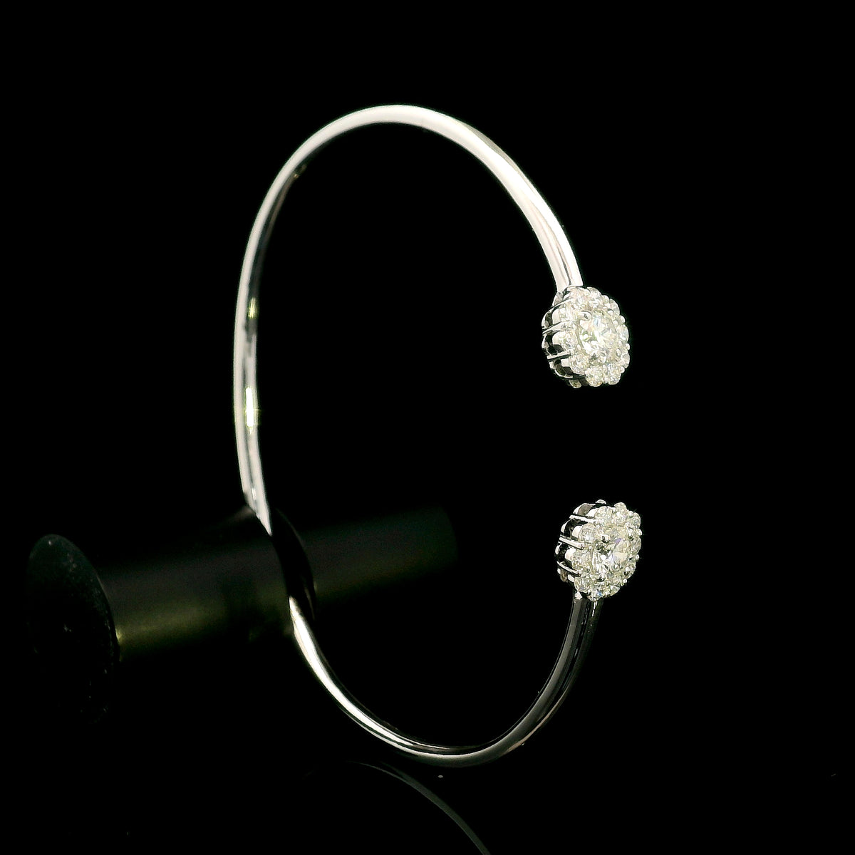 Diamond Halo Open Bangle in 18K White Gold