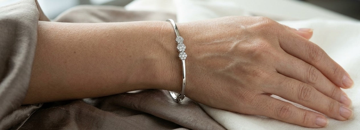 Diamond Floral Bangle Bracelet in 18K White Gold