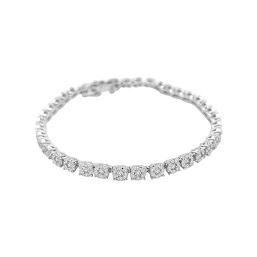 Cluster Diamond Tennis Bracelet Crafted In 18K White Gold