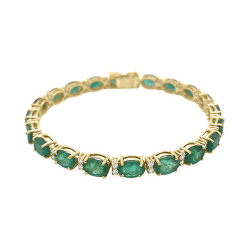 Emerald And Diamond Tennis Bracelet In 18k Yellow Gold.
