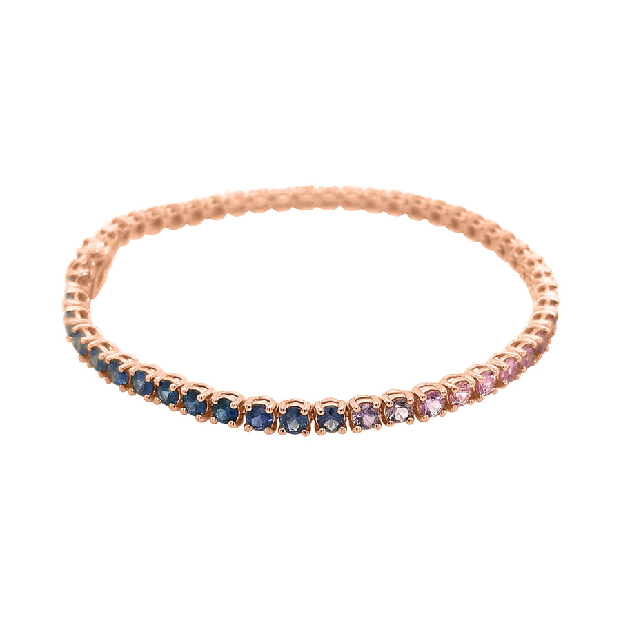 Multi Colour Sapphire Tennis Bracelet In 18k Rose Gold.