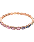 Multicoloured, Rainbow Sapphire And Diamond Tennis Bracelet In18k Rose Gold.