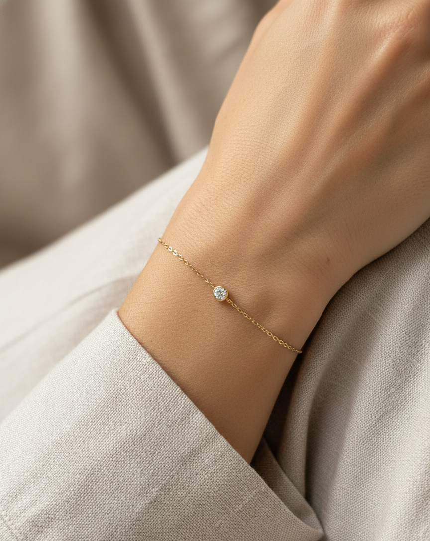 Diamond Solitaire Chain Bracelet in 18K Yellow Gold