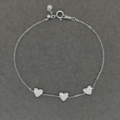 Triple Heart Chain Bracelet In 18k White Gold.