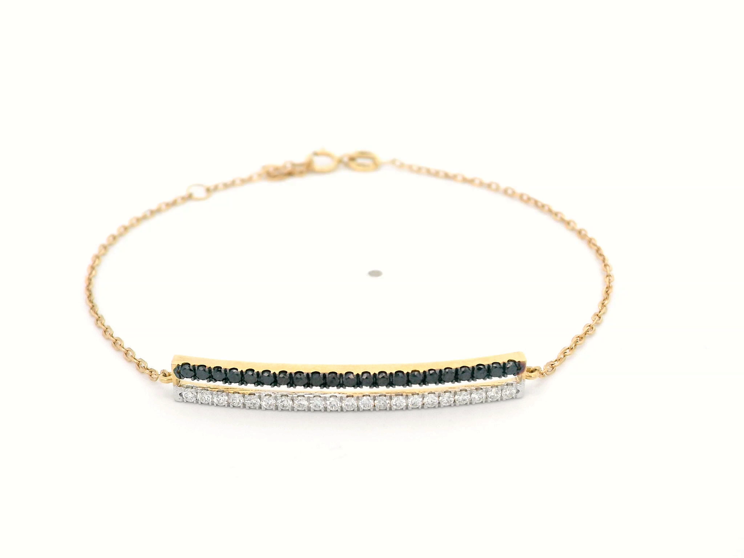 Elegant 18K Gold Black and White Diamond Bracelet with Chain - Timeless Luxury Jewelry