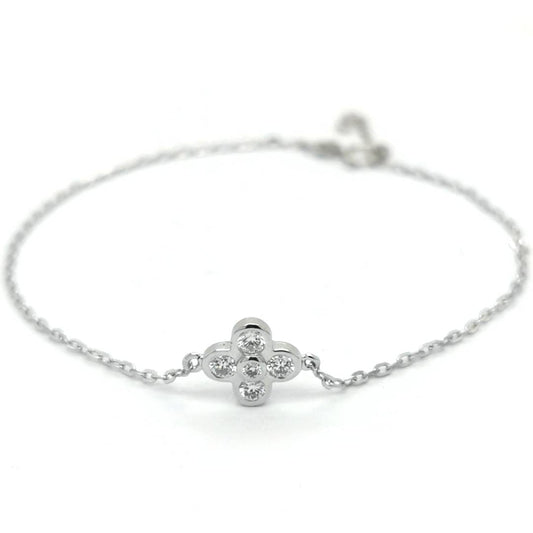 Diamond Clover Bracelet In 18k White Gold.