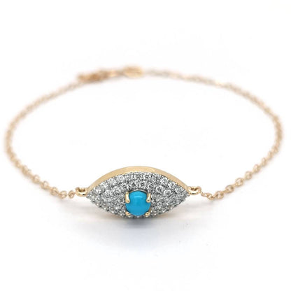 Turquoise And Diamond Bracelet In 18k Yellow Gold.