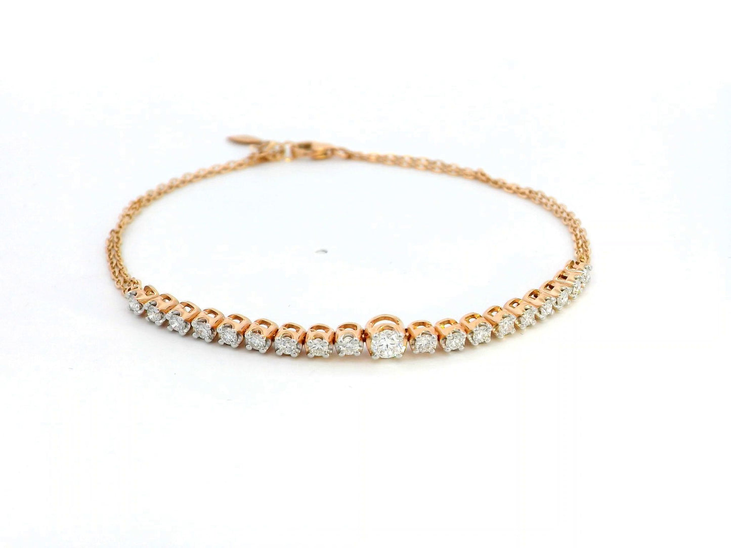 18K Gold Half Tennis Bracelet | 0.73 Carat Diamond Bracelet with Double Chains