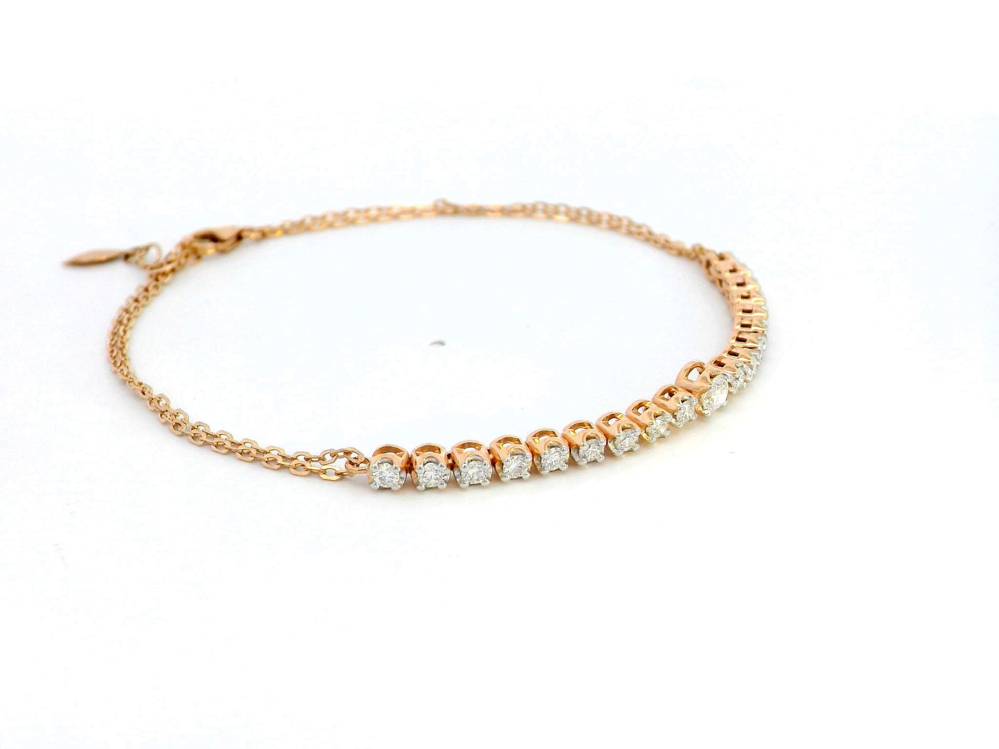 18K Gold Half Tennis Bracelet | 0.73 Carat Diamond Bracelet with Double Chains