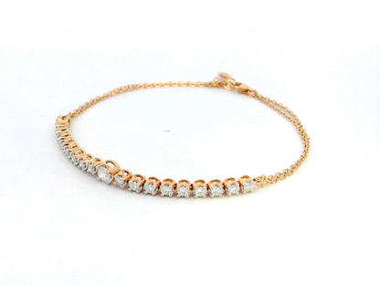 18K Gold Half Tennis Bracelet | 0.73 Carat Diamond Bracelet with Double Chains