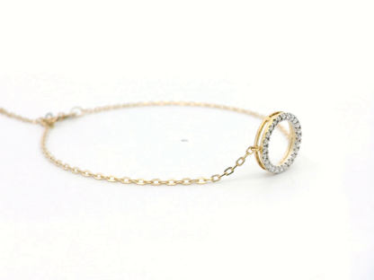 18k Yellow Gold Open Circle Bracelet with 0.14 Ct Diamond Accents on Chain