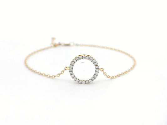 18k Yellow Gold Open Circle Bracelet with 0.14 Ct Diamond Accents on Chain