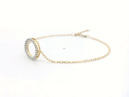 18k Yellow Gold Open Circle Bracelet with 0.14 Ct Diamond Accents on Chain