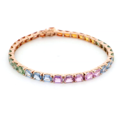 18k Rose Gold 16.85 Carat Multi-Color Sapphire Tennis Bracelet | Vibrant Gemstone Jewelry