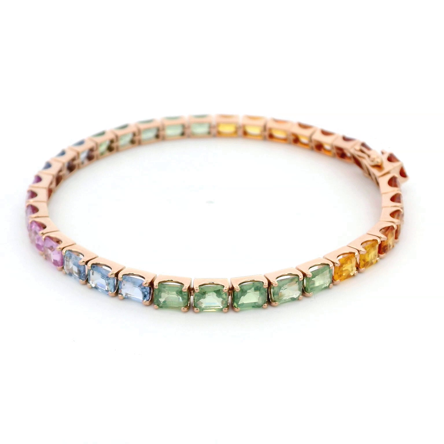 18k Rose Gold 16.85 Carat Multi-Color Sapphire Tennis Bracelet | Vibrant Gemstone Jewelry