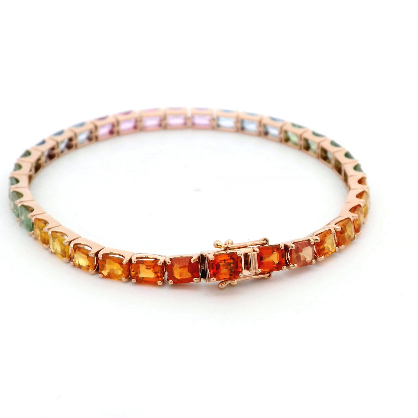 18k Rose Gold 16.85 Carat Multi-Color Sapphire Tennis Bracelet | Vibrant Gemstone Jewelry