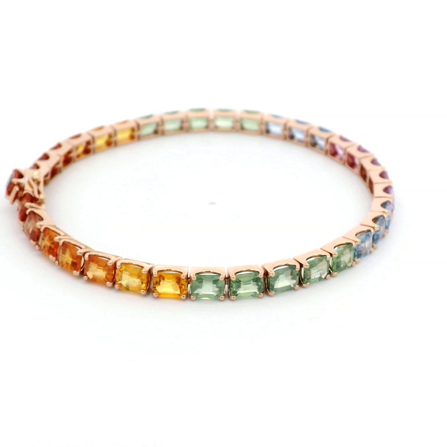 18k Rose Gold 16.85 Carat Multi-Color Sapphire Tennis Bracelet | Vibrant Gemstone Jewelry