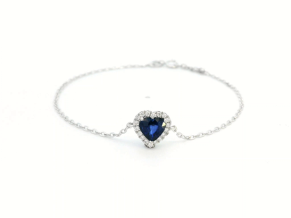 Heart-Shaped Sapphire and Diamond Halo Bracelet in 18K Gold