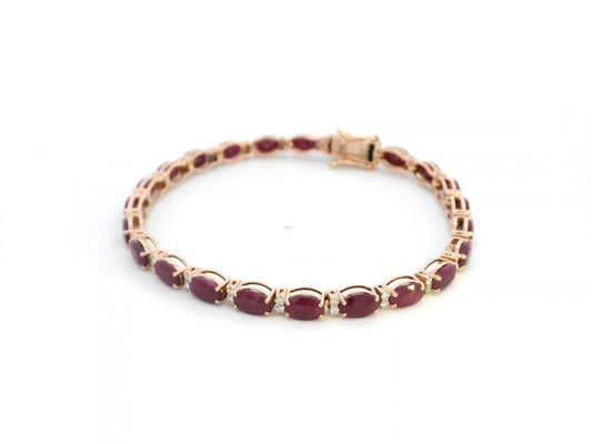 18k Rose Gold l Ruby And Diamond Tennis Bracelet l 13.94 ct Rubies