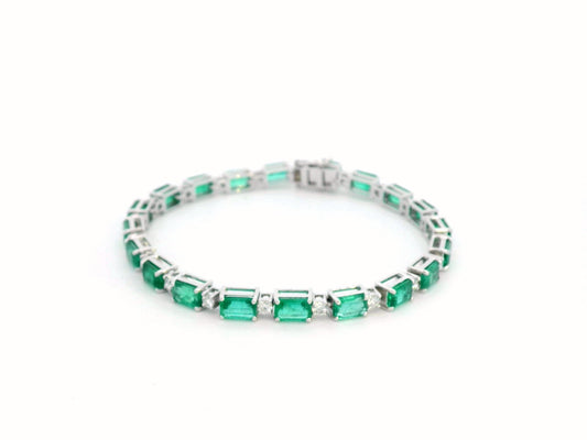 18K Gold Emerald Tennis Bracelet with Diamonds – 12.11ct May Birthstone Luxury Jewelry