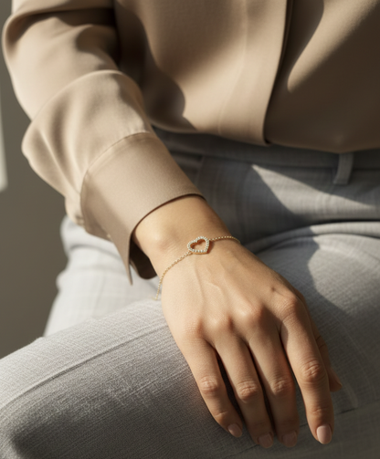 18K yellow gold open heart bracelet featuring pavé-set diamonds, total diamond weight 0.32 carat – Emirates Diamonds